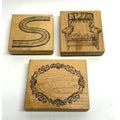 VINTAGE LOT of 3 Wood Mounted Rubber Stamps Road Chair Wreath Arts Crafts