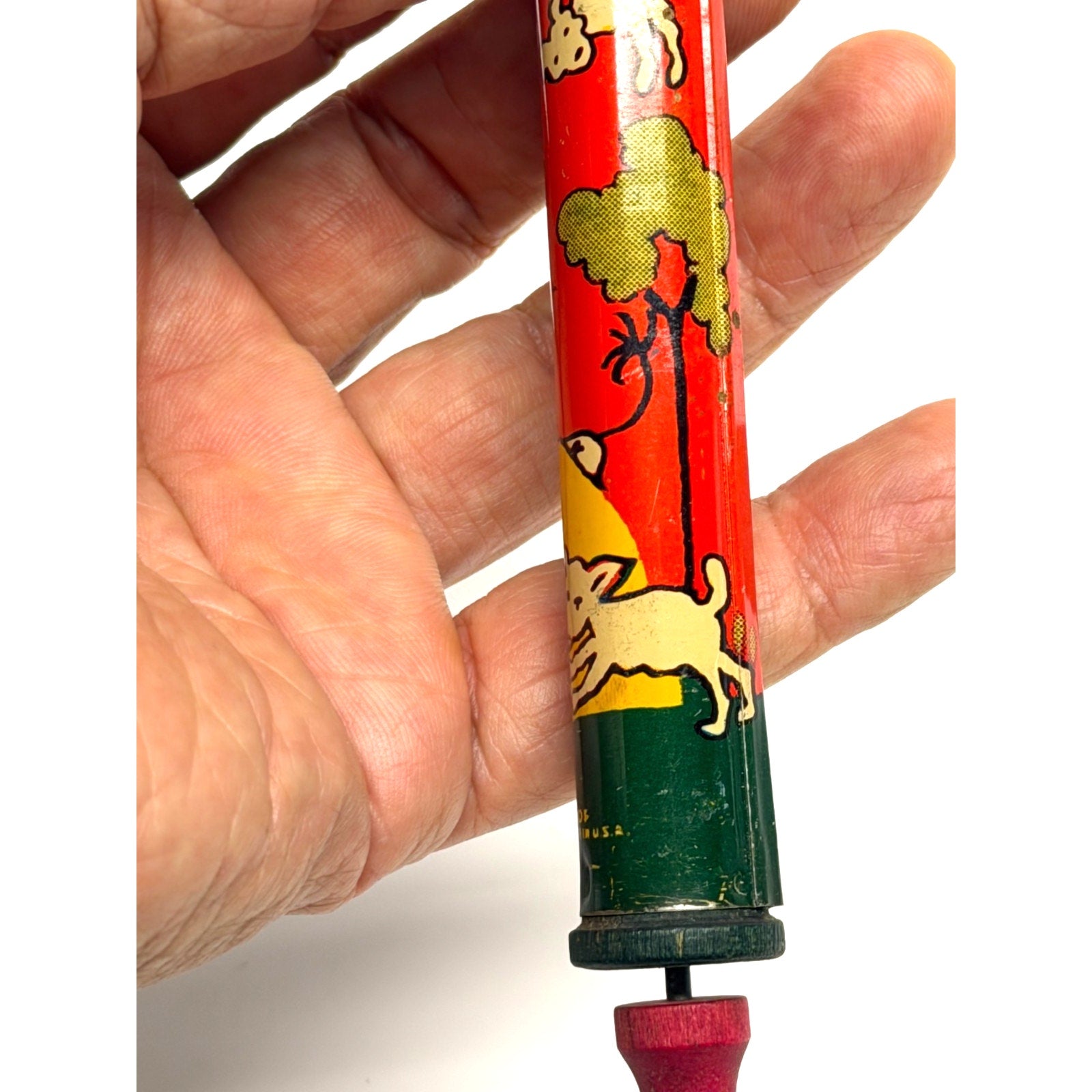 VINTAGE Kirchhof HUMPTY DUMPTY Tin Litho Slide Whistle Toy Made in USA