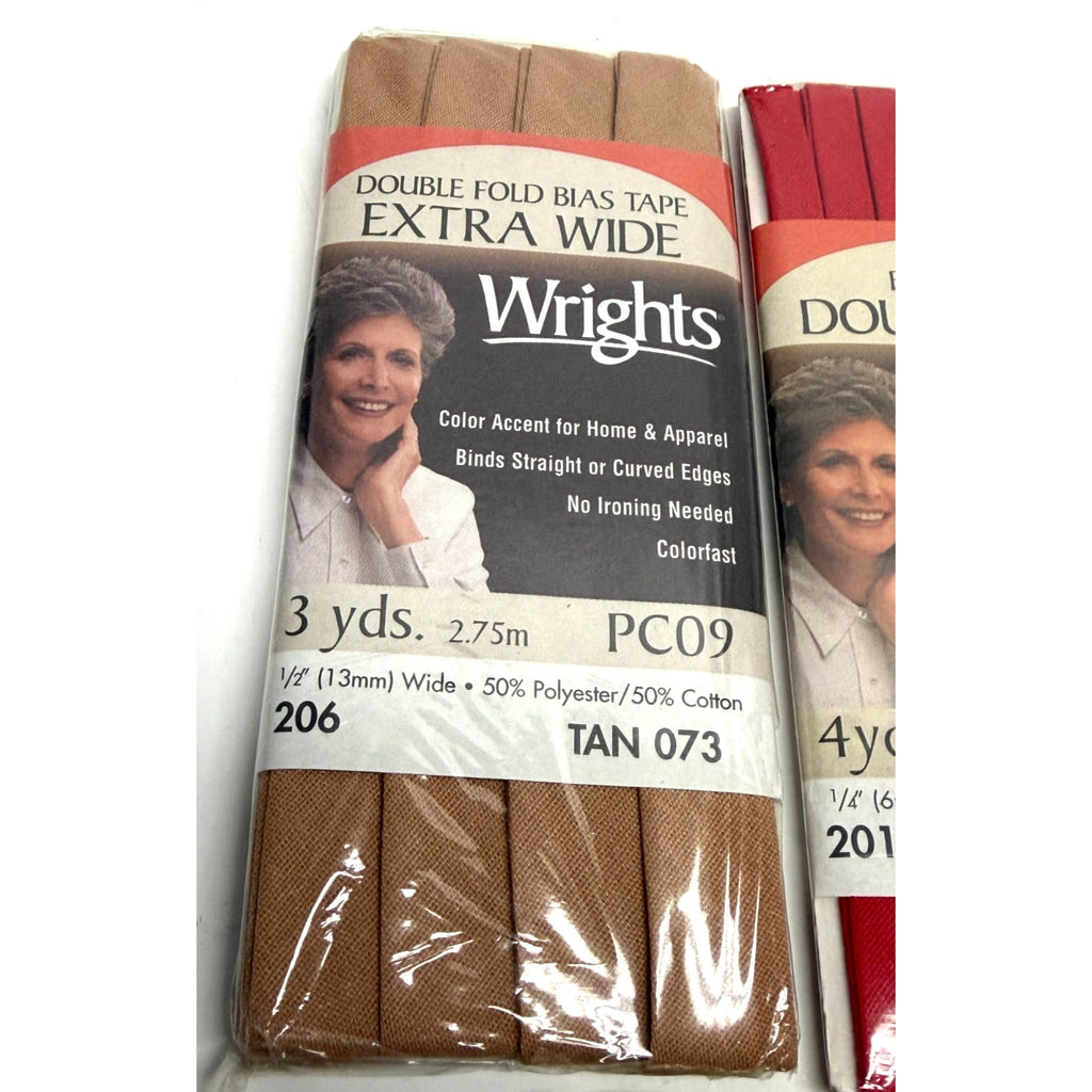 Vtg Lot of 7 Wrights Bias NEW Double Fold & Extra Wide Scarlet Oyster Tan White