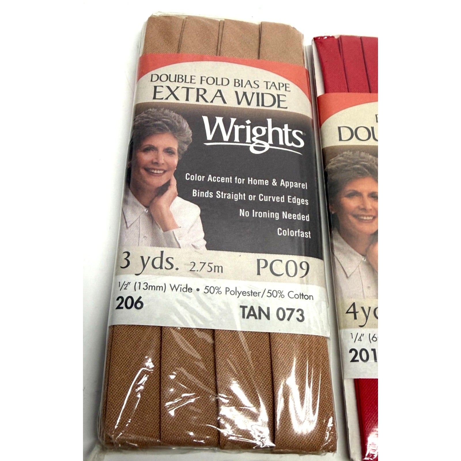 Vtg Lot of 7 Wrights Bias NEW Double Fold & Extra Wide Scarlet Oyster Tan White