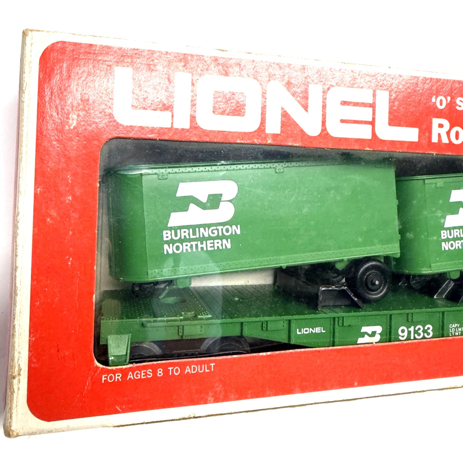 VTG Lionel 6-9133 Burlington Northern Flatcar Flat Car w/Trailer Vans O Gauge