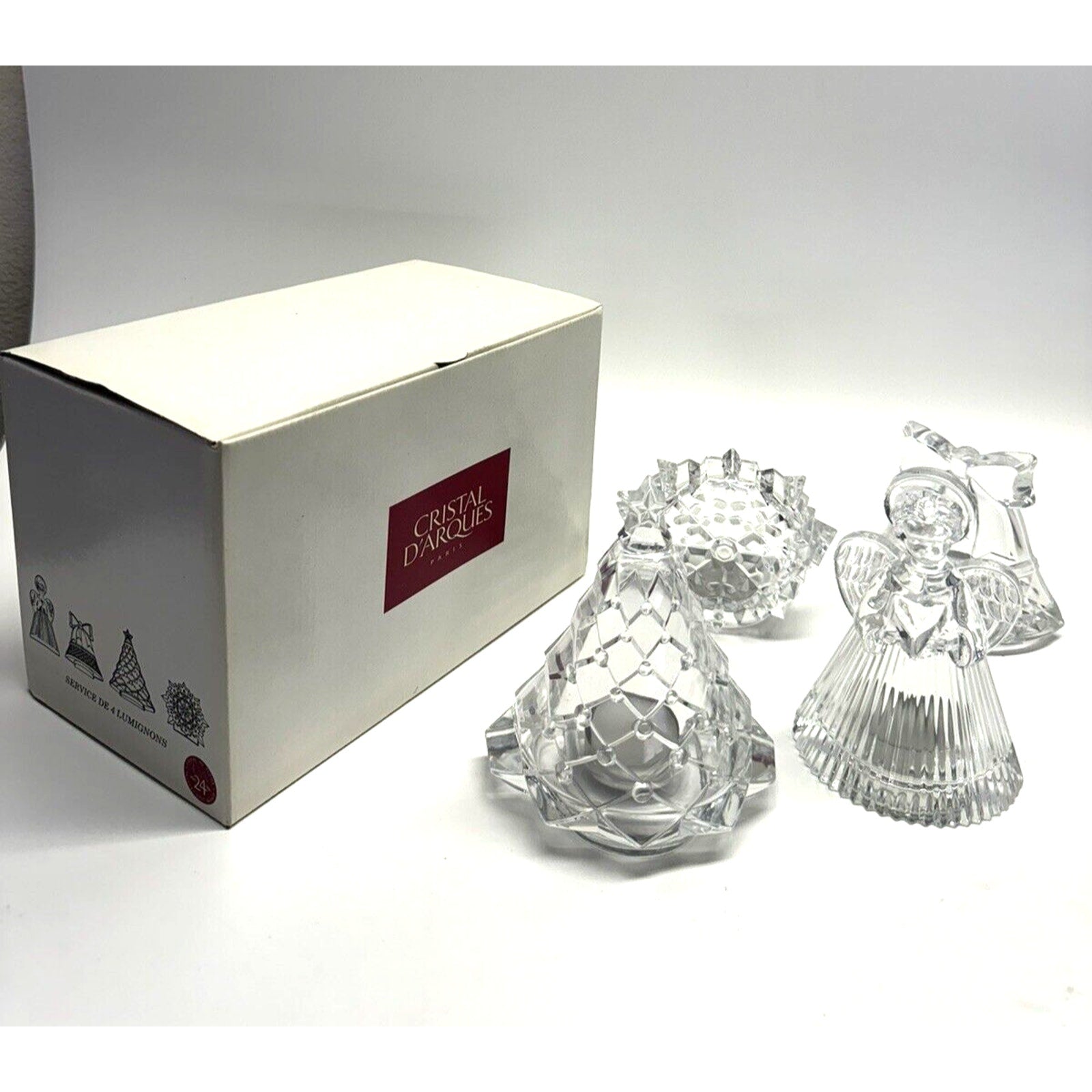 VINTAGE NEW Cristal DArques Christmas Luminaries Candle Holder Made in France