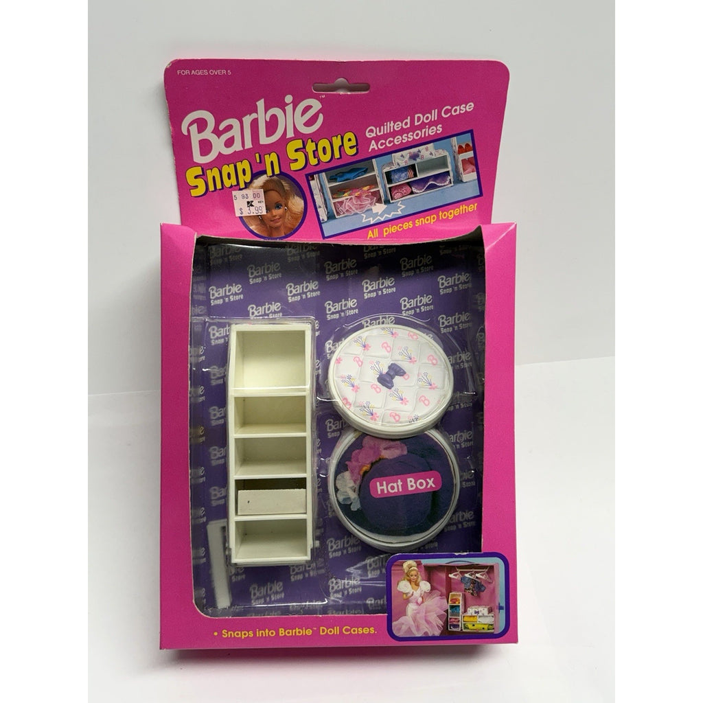 VTG 1992 Barbie Snap 'N Store Quilted Doll Case Hat Box Accessories No. 12160