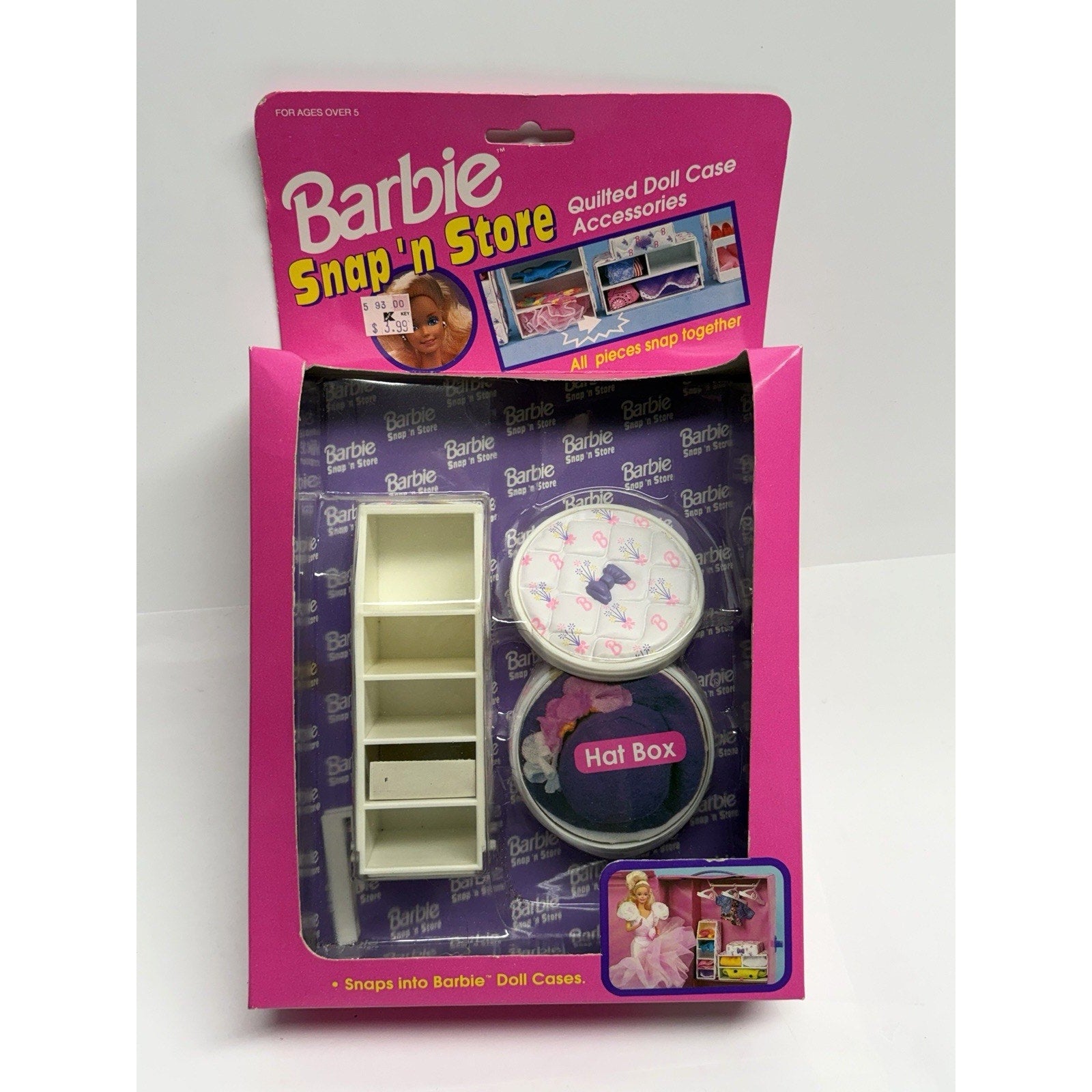 VTG 1992 Barbie Snap 'N Store Quilted Doll Case Hat Box Accessories No. 12160