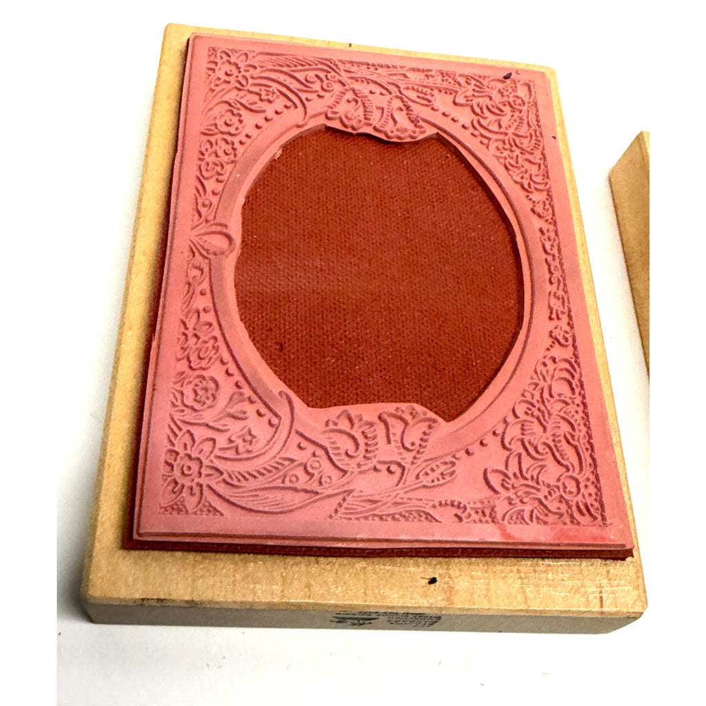 VINTAGE Lot of 3 Wood Mounted Rubber Stamps Teepee Castle & Ornate Frame - NEW!