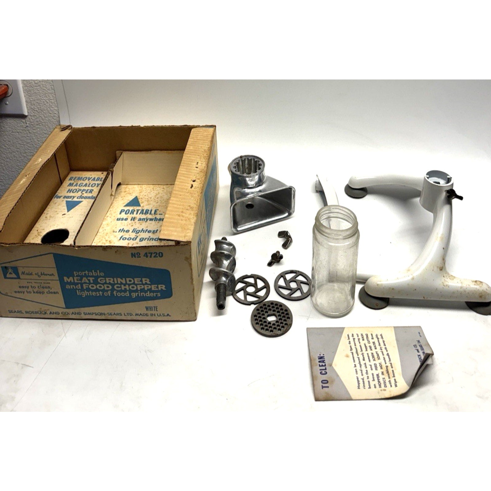 Vintage Sears, Roebuck Maid of Honor Meat Grinder & Food Chopper Original Box