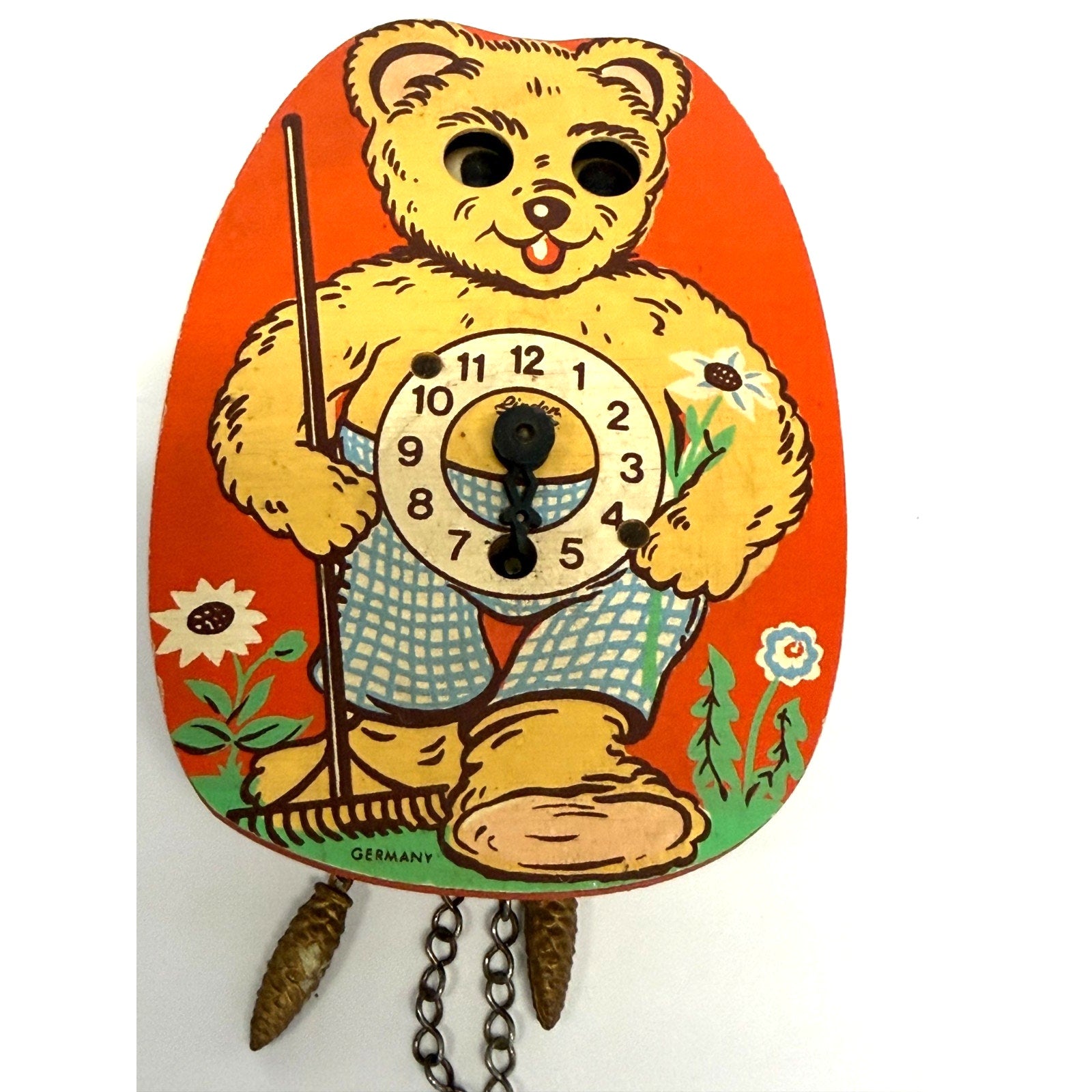 Vintage Linden Moving Eye Teddy Bear Clock Germany Untested