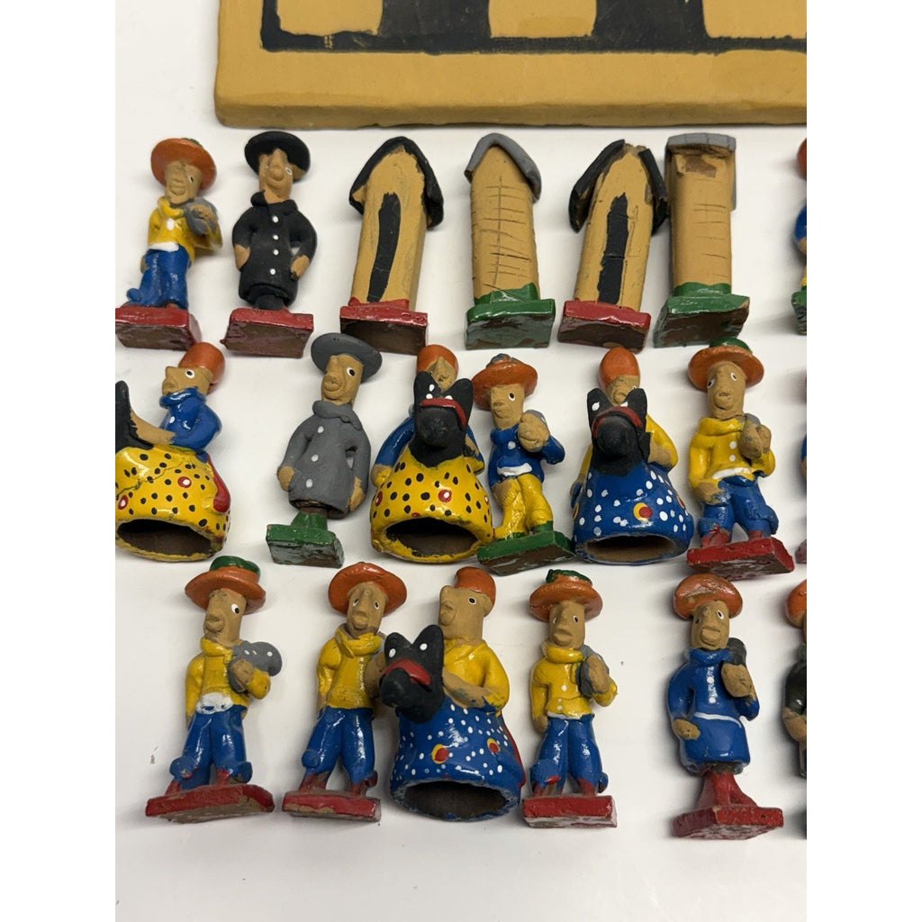 Vintage Handmade Painted Crafted Brazilian Chess Set Clay 32 Figurines