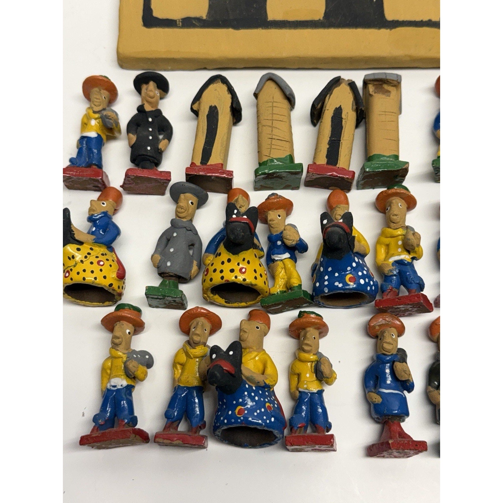 Vintage Handmade Painted Crafted Brazilian Chess Set Clay 32 Figurines