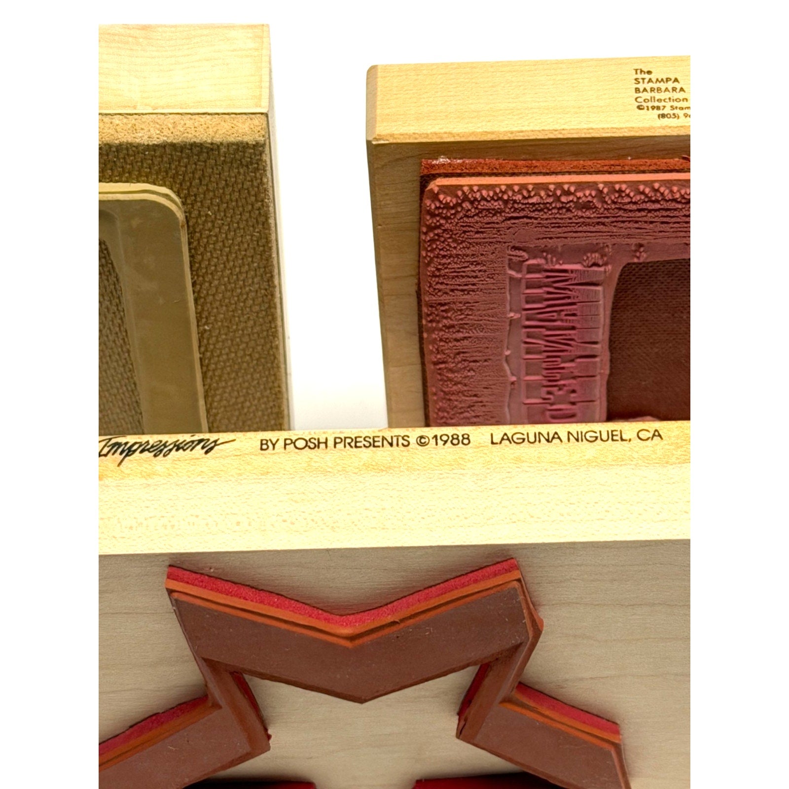 VINTAGE NEW Lot of 3 Wood Rubber Stamps: Clipboard, Wanted Poster, Star