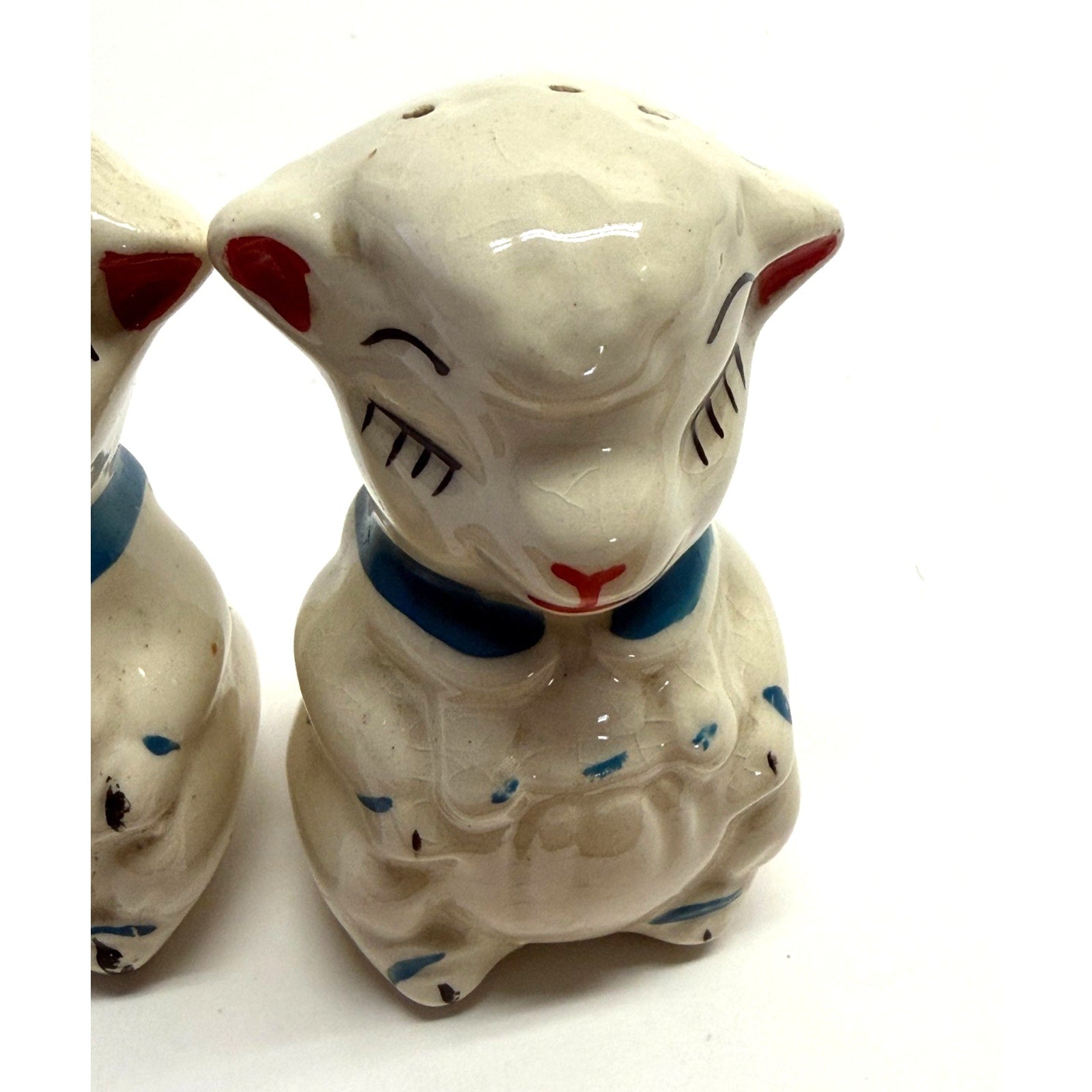 Vintage APCO Shawnee Sheep Lamb Salt & Pepper Shakers Cork Ceramic Hand Painted