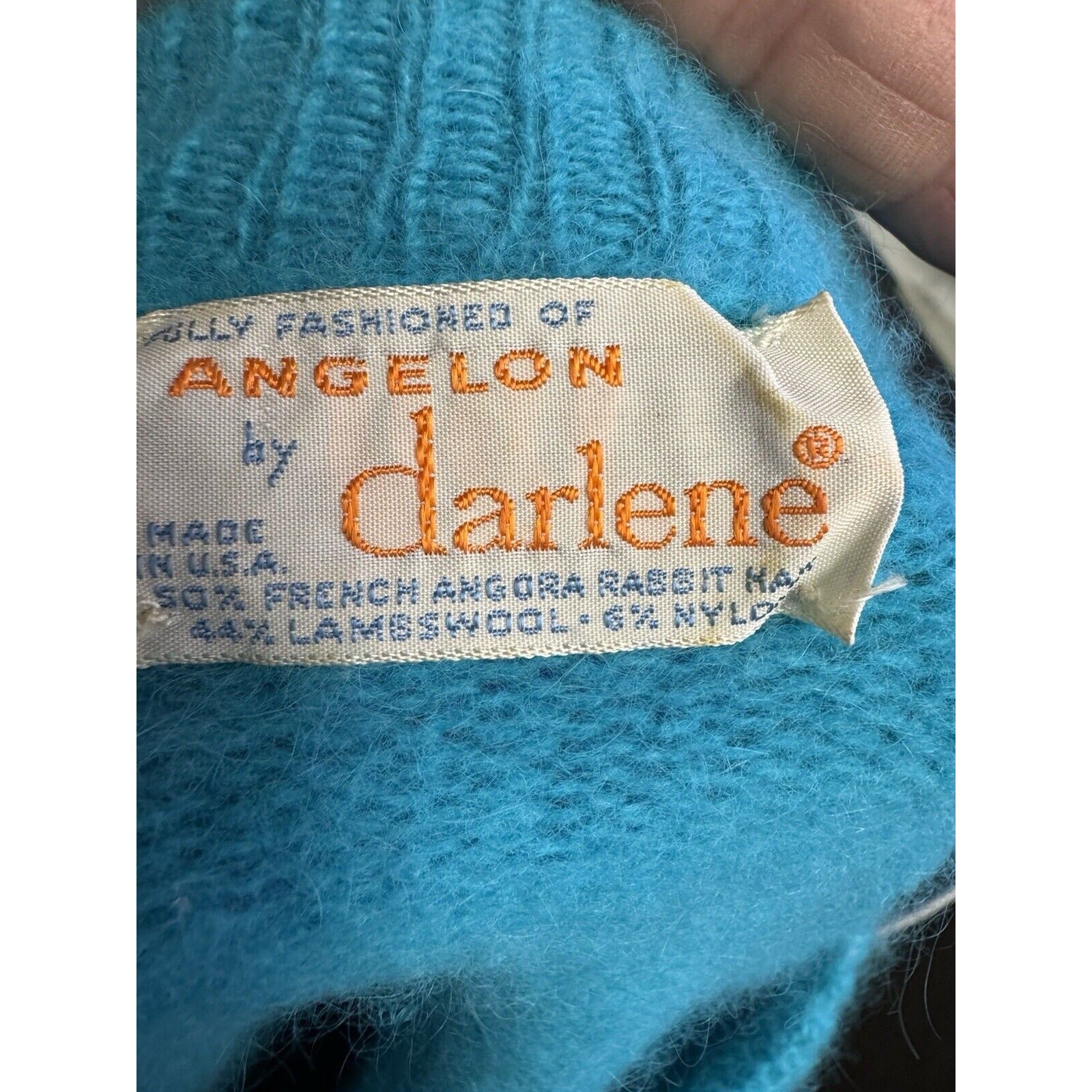VINTAGE ANGELON BY DARLENE French Angora/Lamb Wool Sweater Blue W's Size 40 USA