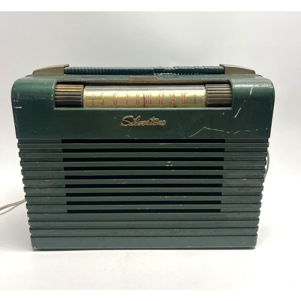 Vintage 50s Sears Roebuck SILVERTONE 2022 Radio Green/Gold Power On :Nd Repair