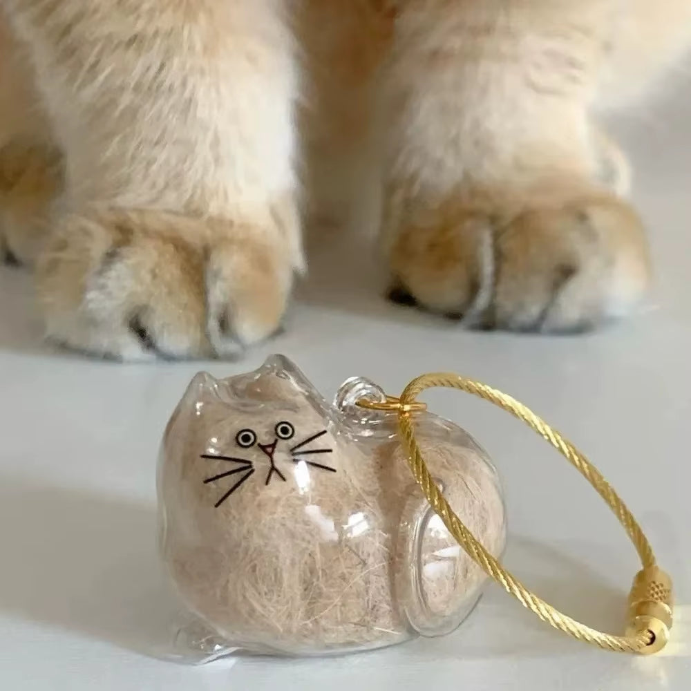 Personalized Transparent Cat Hair Keepsake Keychain – Pet Fur Memorial Pendant for Cat Lovers | Cute & Meaningful Souvenir Gift 🐾✨