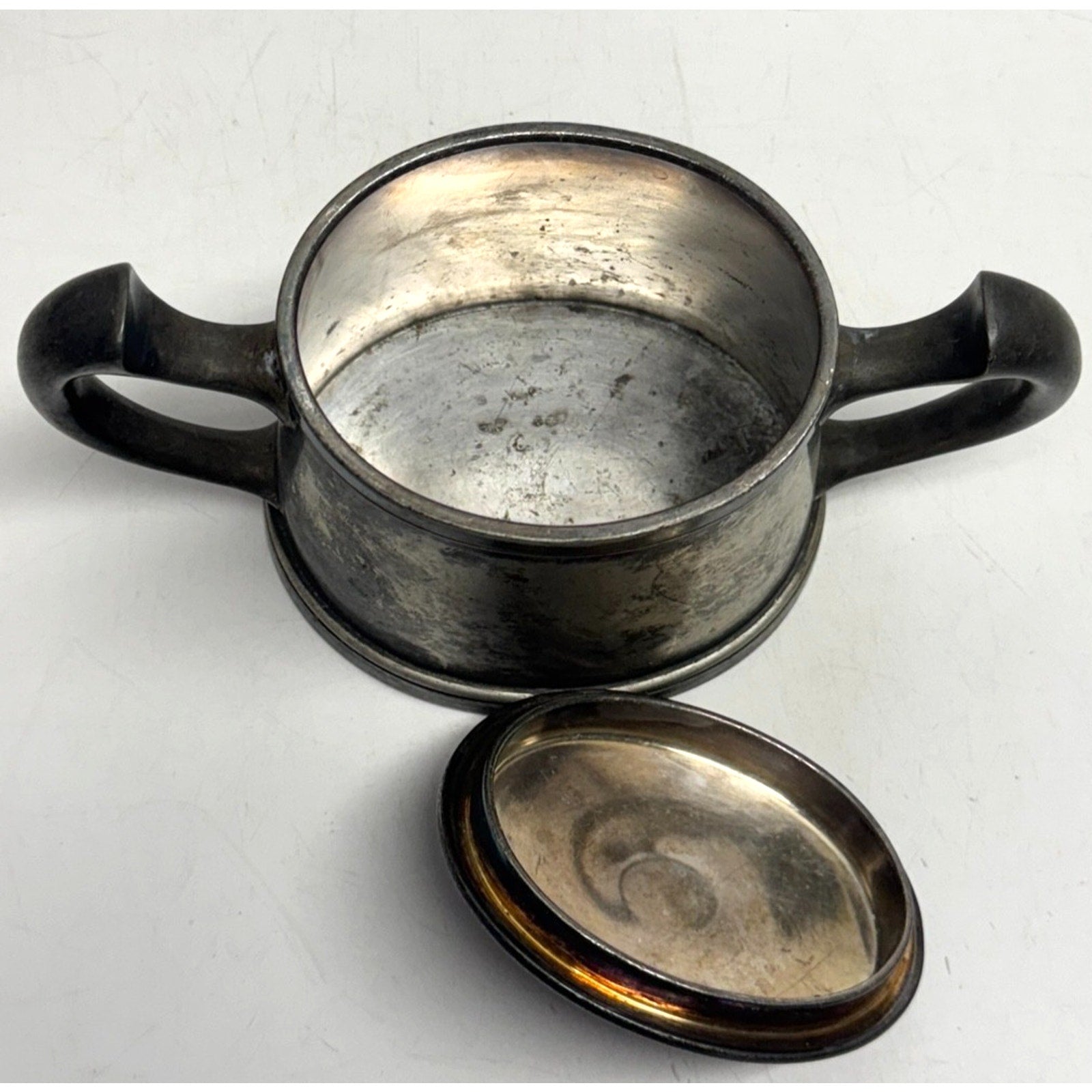 Vintage 1860 Simeon L George H- by Rogers Company Double Handle Pewter Canister