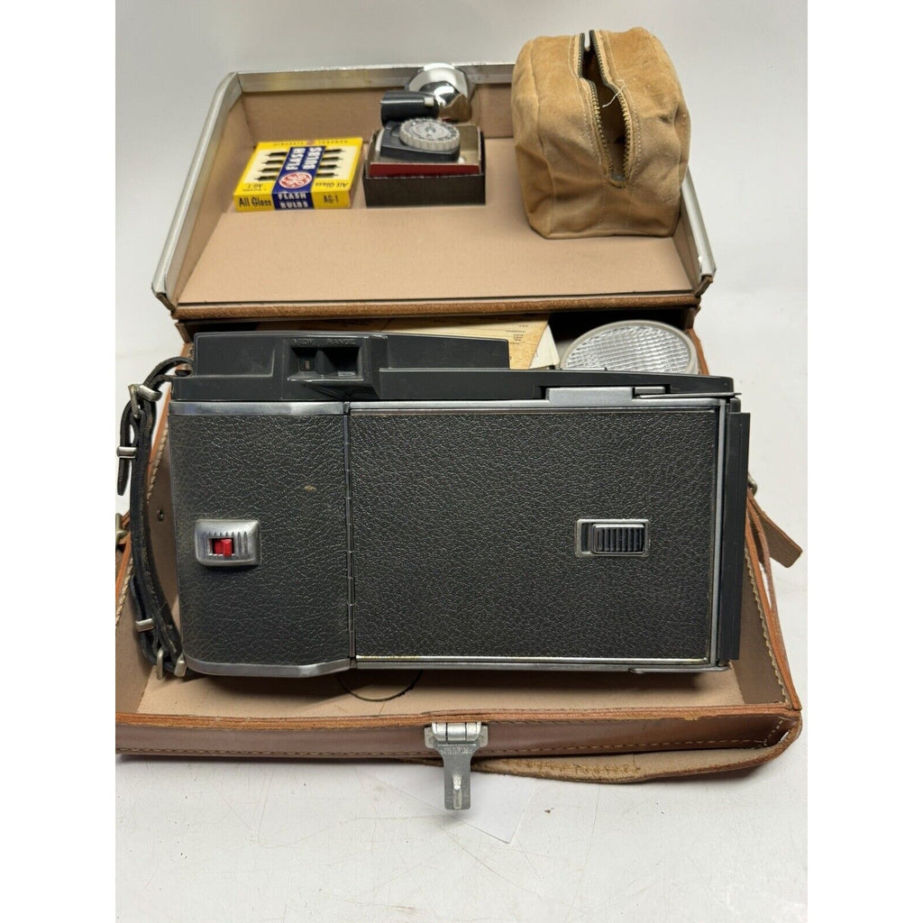 Vintage Polaroid Land Camera Model 150 and the 800 Set w/Leather Case WORKS!