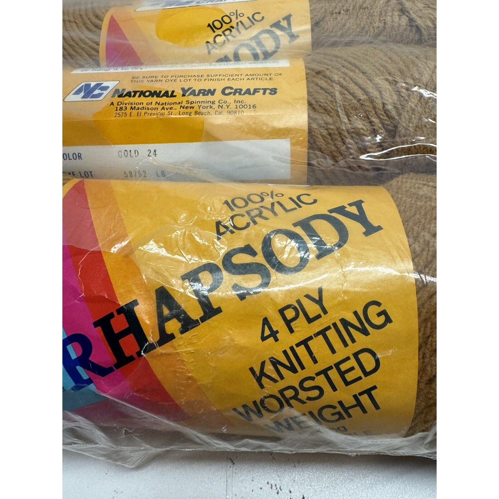 LOT OF 6 Vintage NOS NYC 100% Acrylic Rhapsody 4 Ply Knitting Worsted Weight