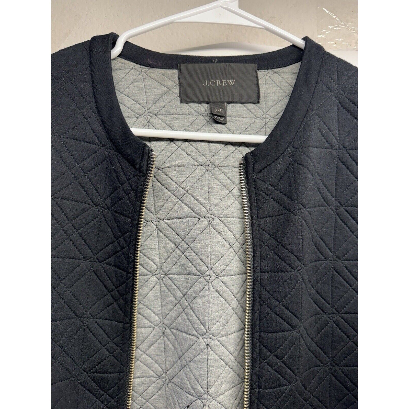 VINTAGE J Crew Jacket Womens XXS Black Quilted Full Zip Bomber Neoprene