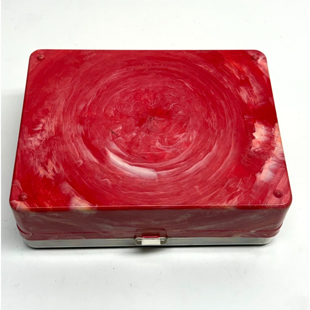 Vintage MCM Hommer Mfg Hard Plastic Marbled Sewing Box with Needles