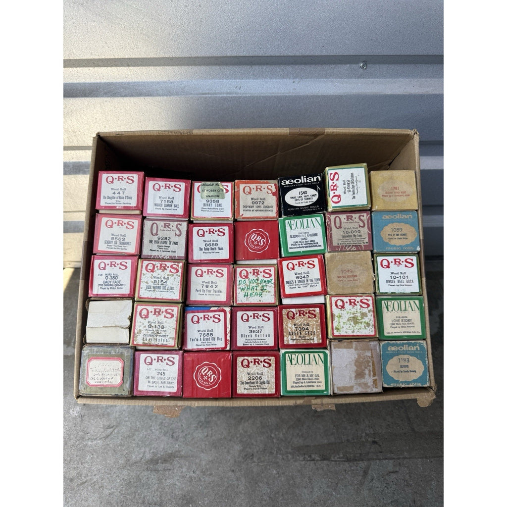 VINTAGE QRS WORD ROLL PIANO PLAYER MUSIC ROLLS LOT OF 35 ROLLS MELODEE SONGS