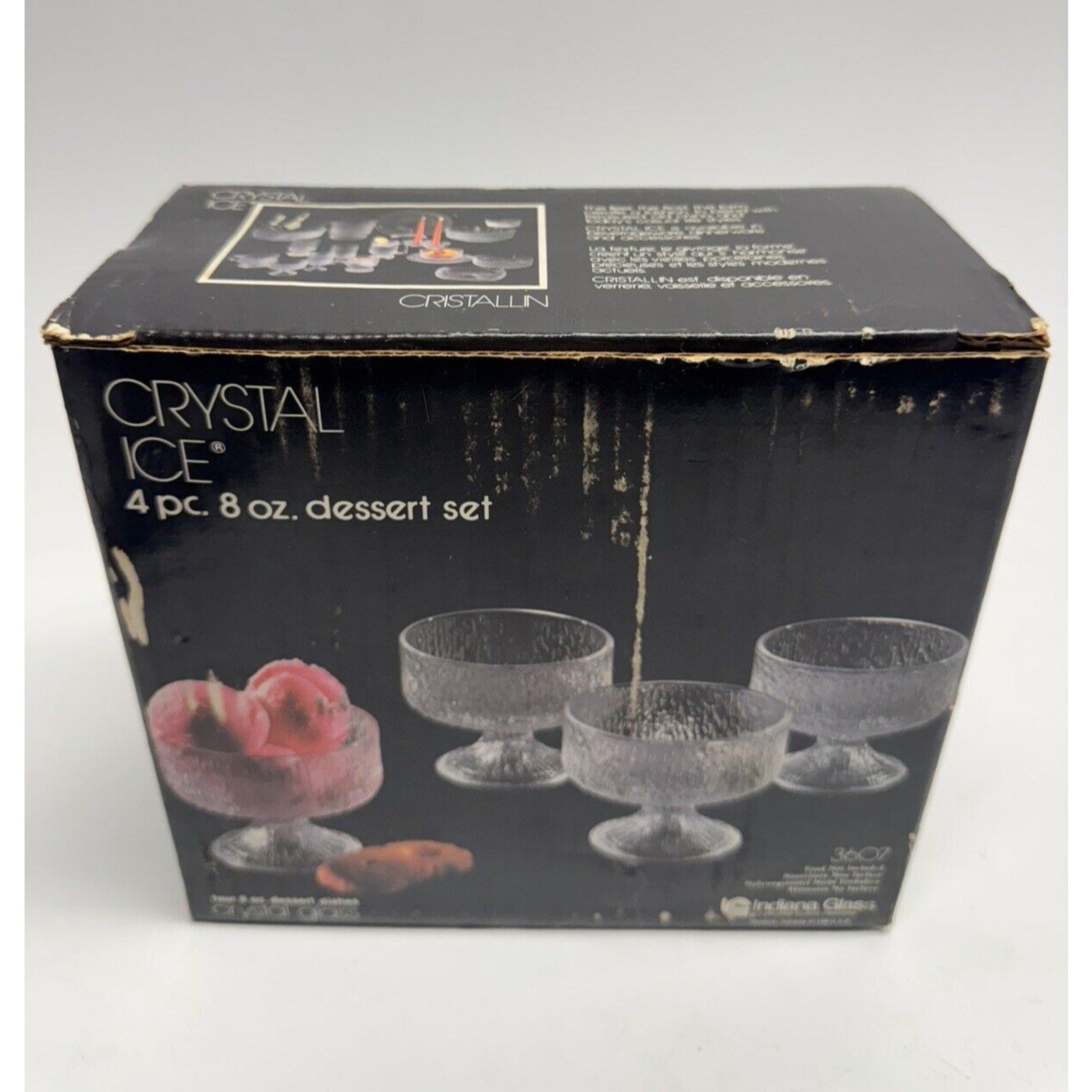 VINTAGE NOS 4 Indiana Glass Crystal Ice 8oz Textured Tree Dessert Bowls 3607