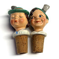 Vintage Bottle Stoppers Pourers Pair of German Porcelain HandPainted Liquor Wine