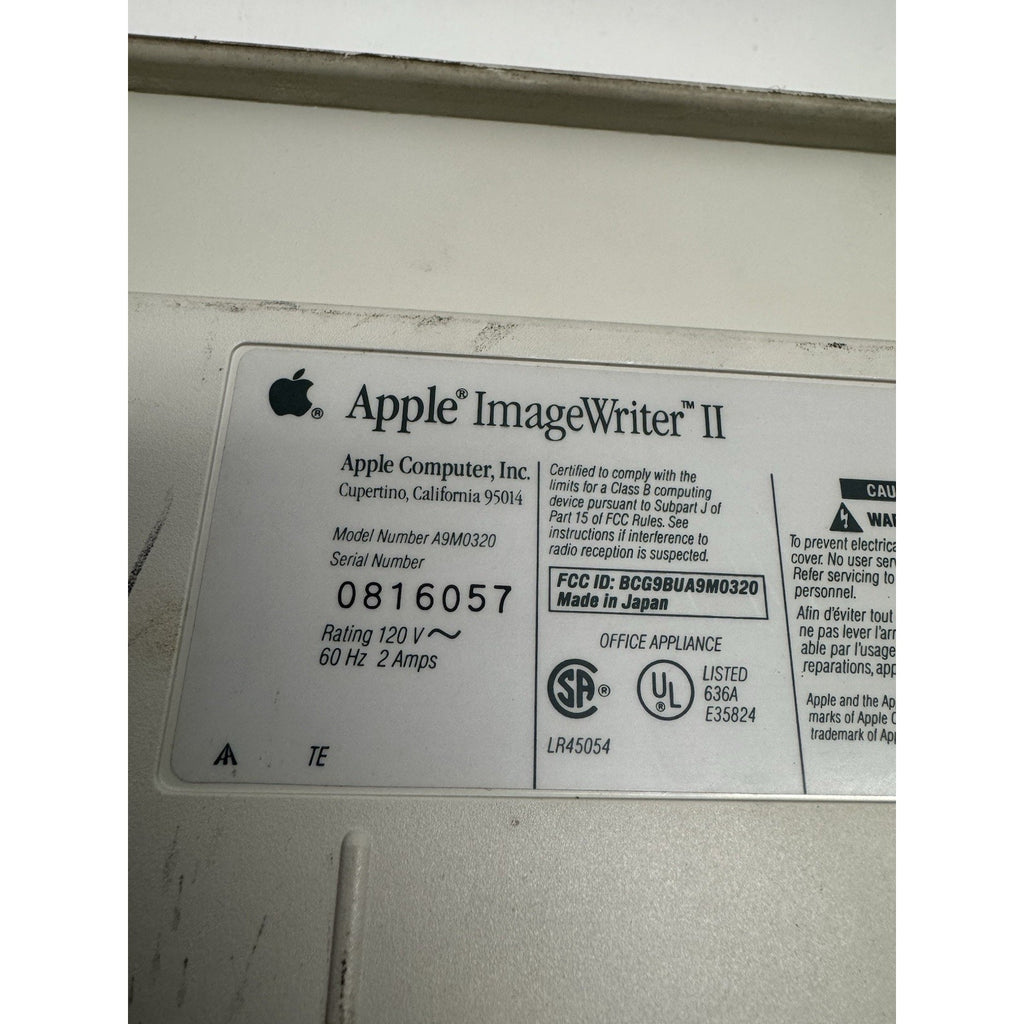 Vintage Apple ImageWriter II Dot Matrix Printer A9M0320 Power On - UNTESTED