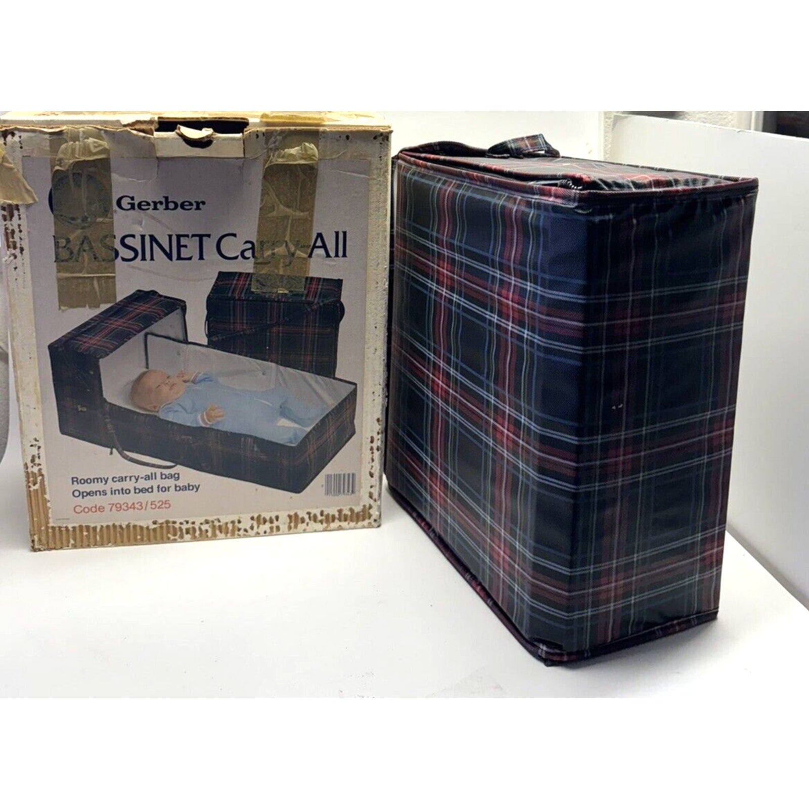 VINTAGE Rare Gerber Hankscraft Baby Carry-All Bassinet Crib Set Folds Bag 1970s