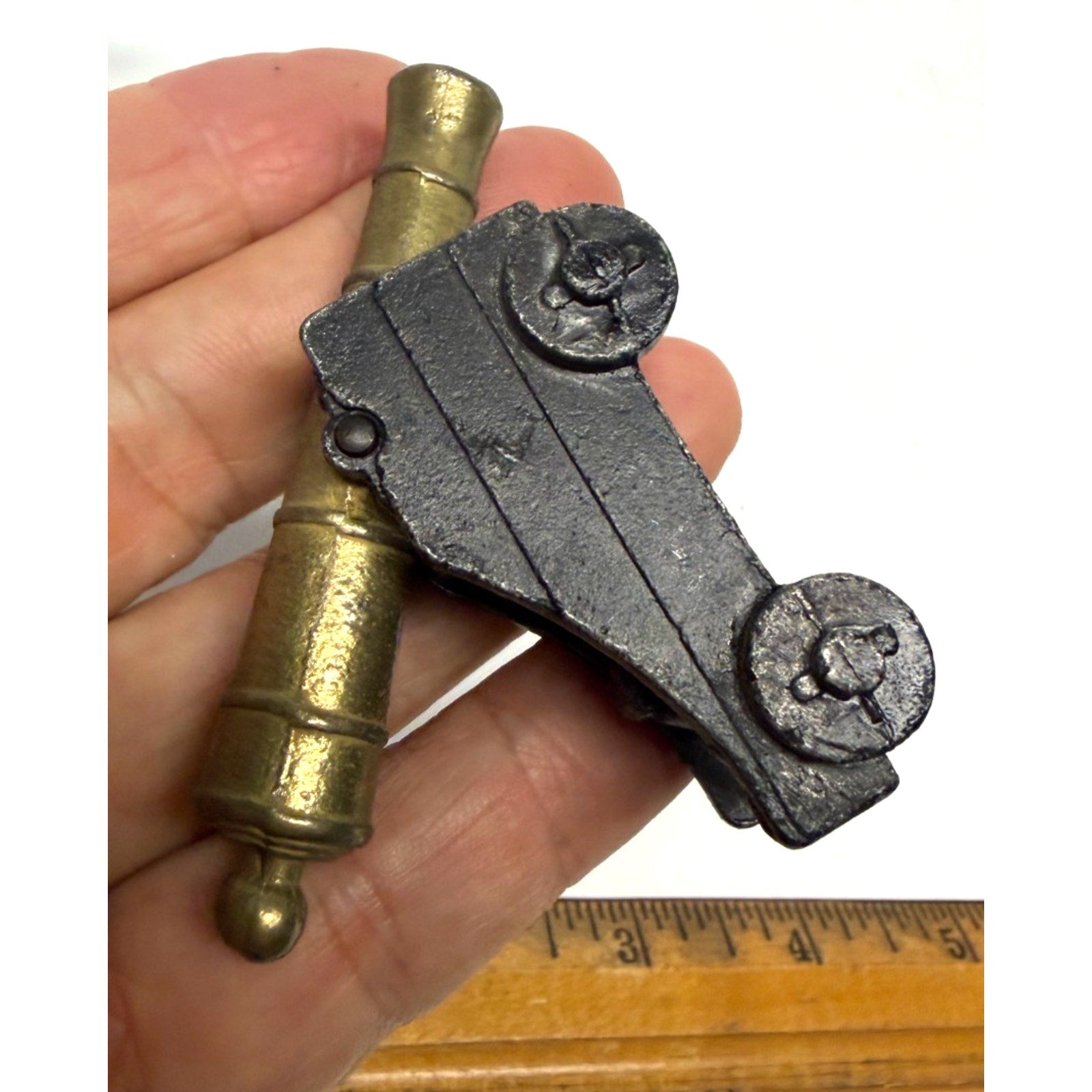 VTG 2 pc lot Vintage Penn Craft Cannon Cast Iron Brass Lot Toy Civil 3”, 4.5”