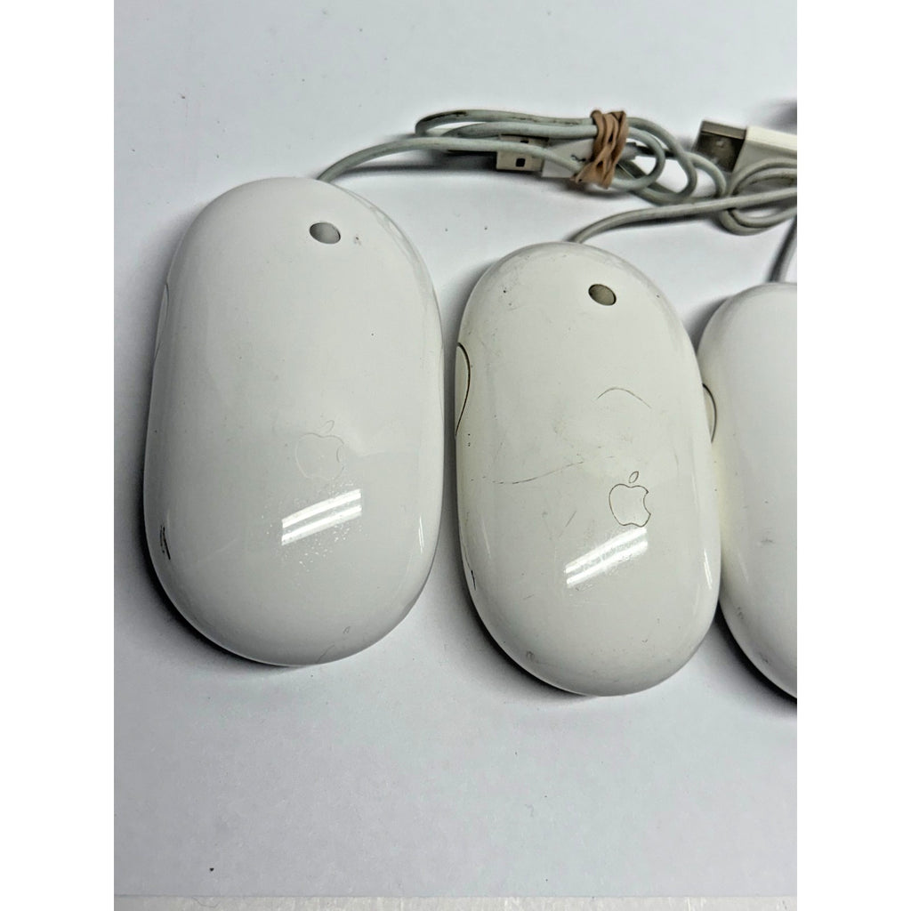 Vintage Lot of 4 Apple Mighty Mouse A1152 Wired USB Optical White Mice