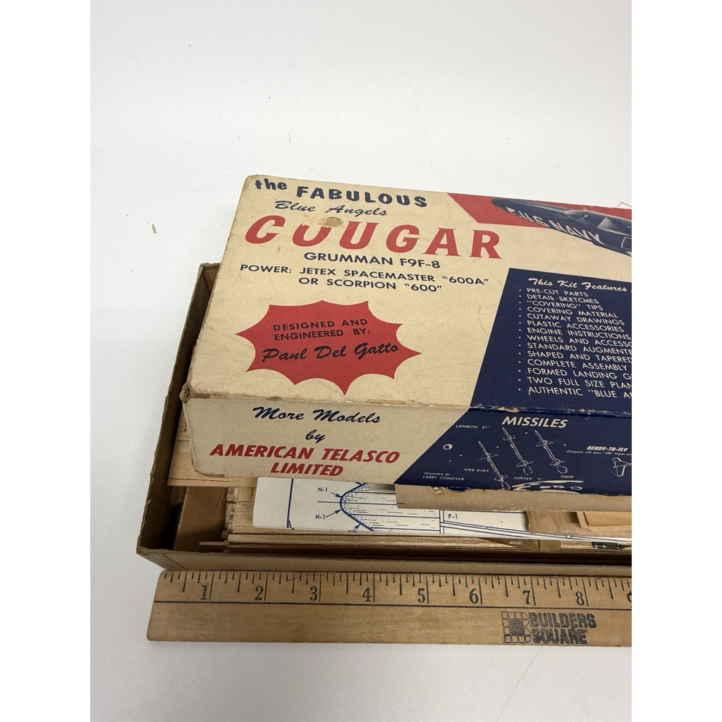 VTG AMERICAN TELASCO F9F-8 "COUGAR" JETEX POWER FREE FLIGHT MODEL AIRPLAIN KIT