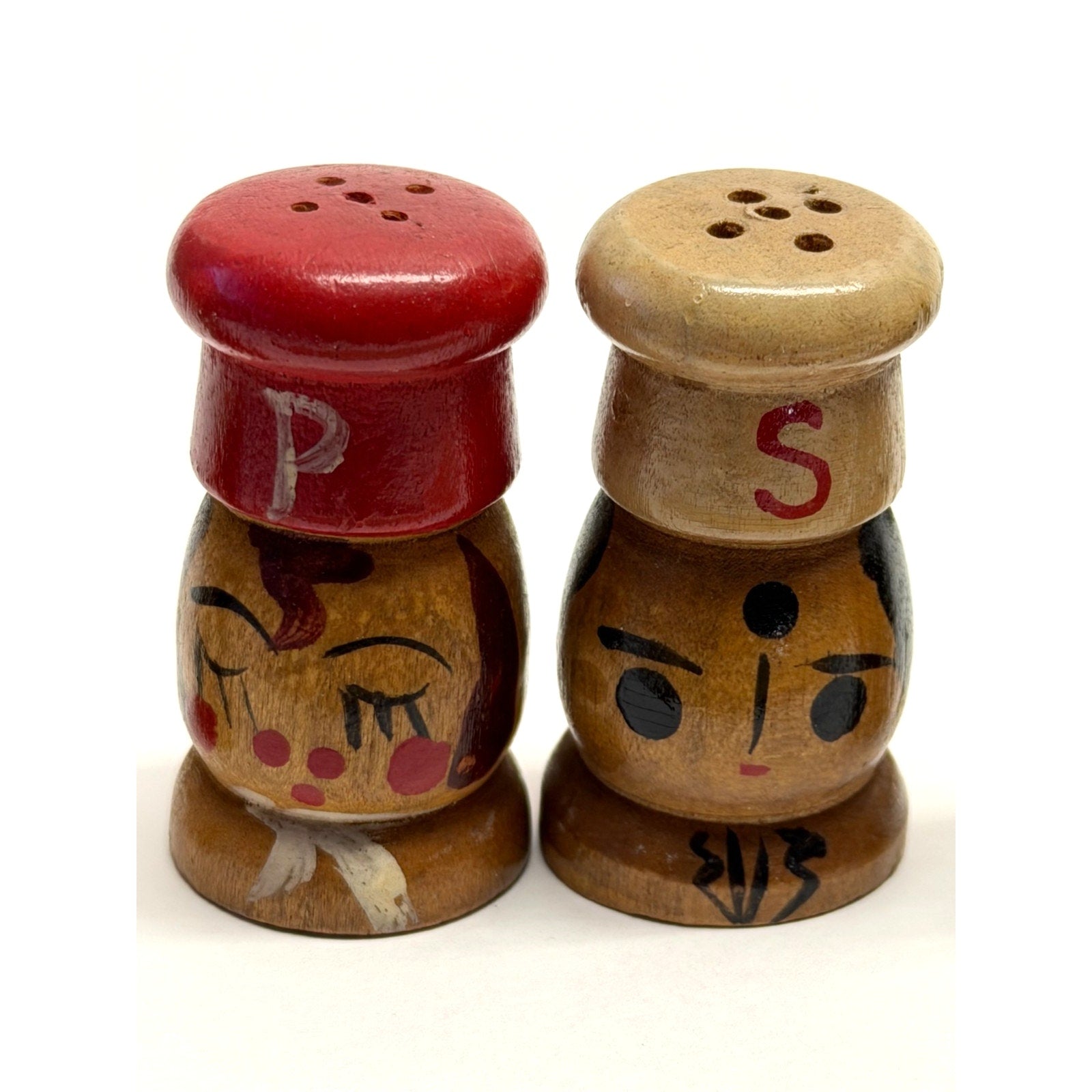 Vintage Lot 3 Japan Salty & Peppy Wooden Salt and Pepper Shakers Sets