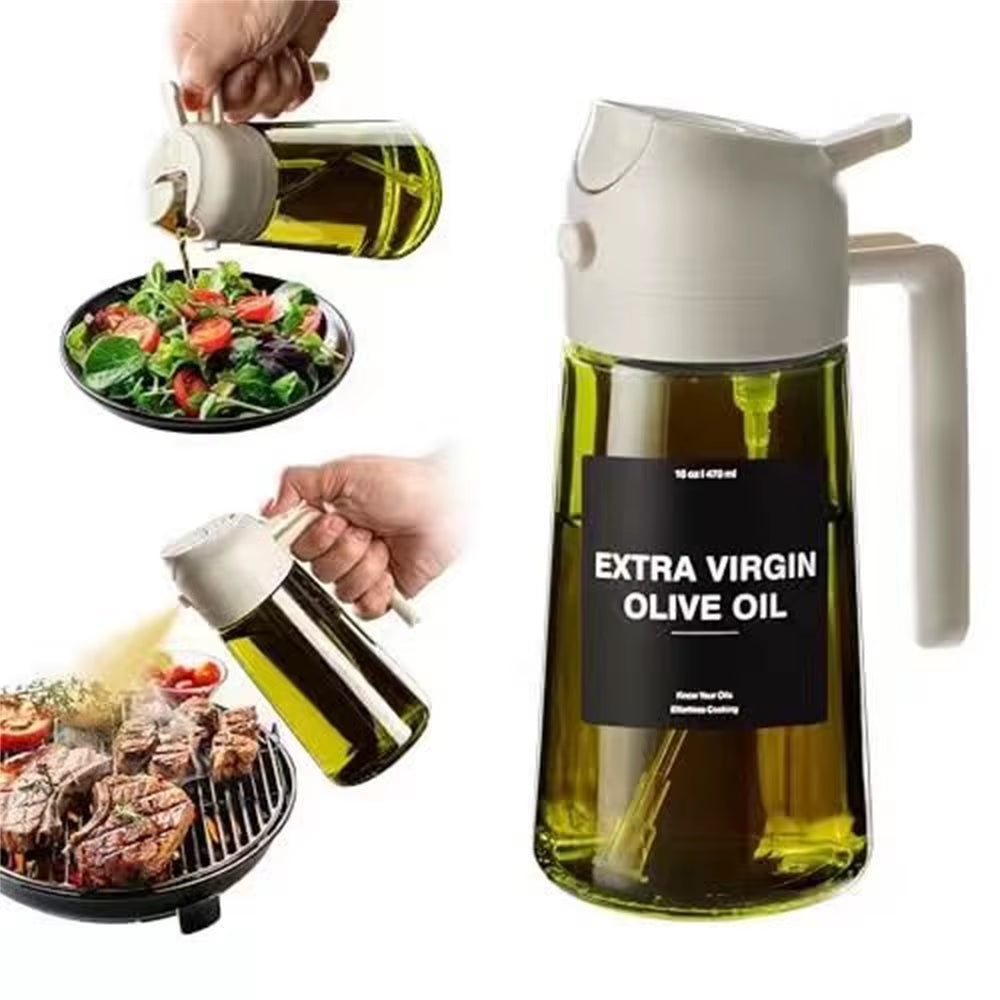 470 Ml Oil Sprayer for Cooking,2-In-1 Olive Oil Dispenser and Oil Spray Bottle,Oil Spray with Stickers,Thick Glass Spray Bottle
