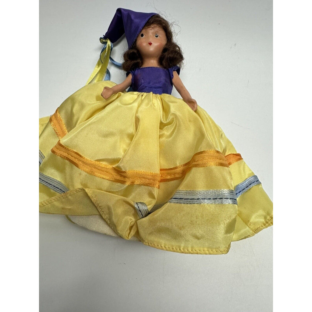 Vintage Nancy Ann Storybook Doll Yellow Dress w/Purple Hat 6"