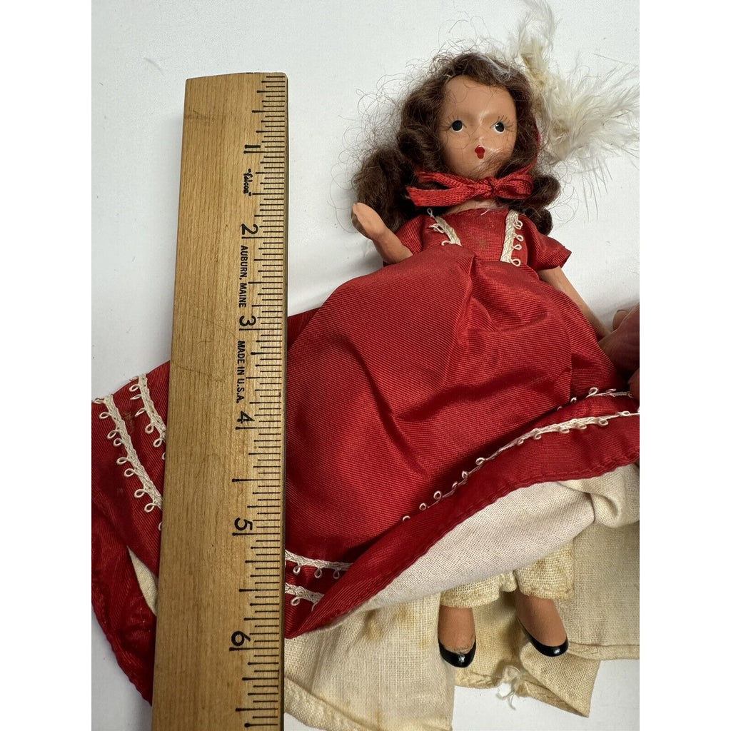 Vintage Nancy Ann Storybook Doll Red Dress w/White Hat 6"