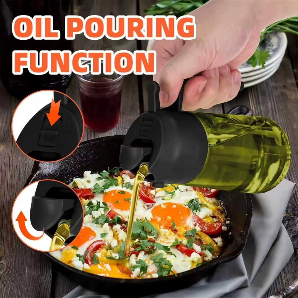 470 Ml Oil Sprayer for Cooking,2-In-1 Olive Oil Dispenser and Oil Spray Bottle,Oil Spray with Stickers,Thick Glass Spray Bottle