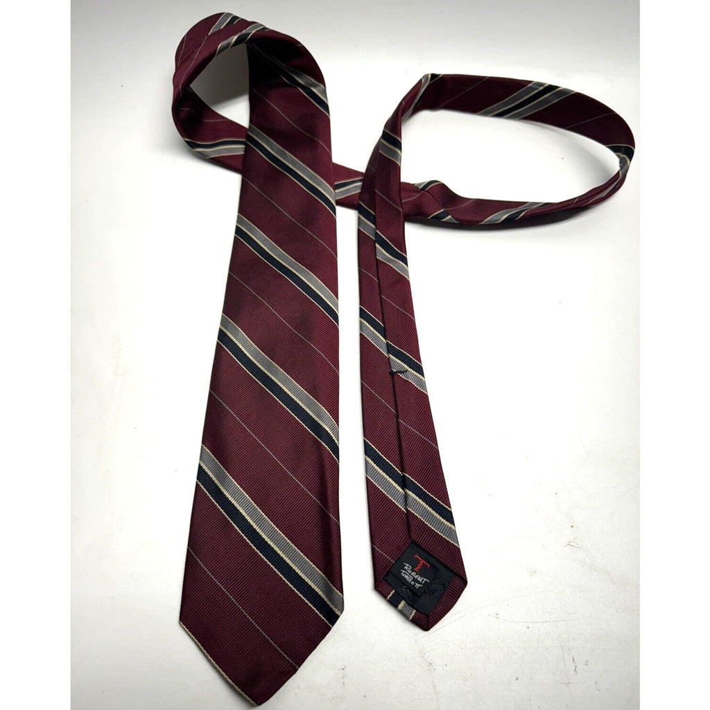 VINTAGE Robert Talbott Men's Red Striped 100% Silk Necktie