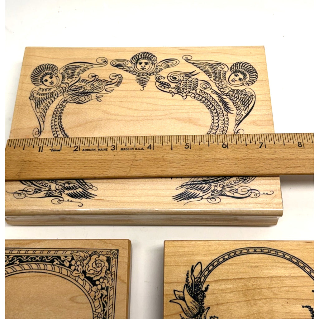 VINTAGE NEW Lot of 3 Wood Rubber Stamp Lot PSX K-413 K-484 Wreath Frames