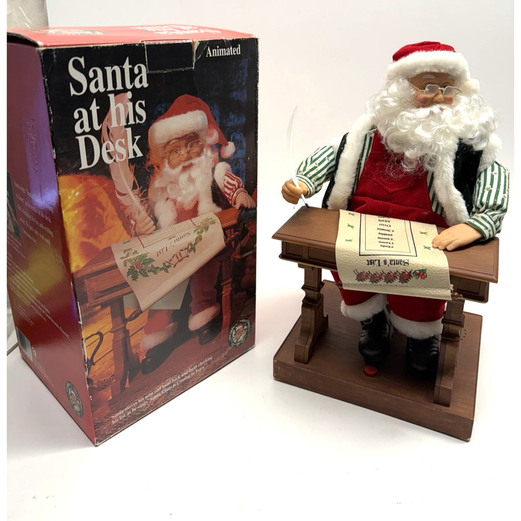 Vintage 1995 Gemmy North Pole Productions Singing Christmas Santa at His Desk
