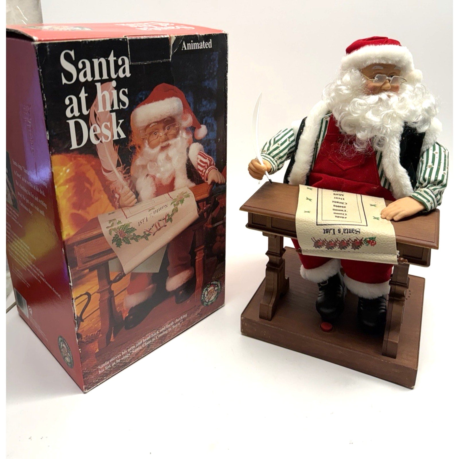 Vintage 1995 Gemmy North Pole Productions Singing Christmas Santa at His Desk