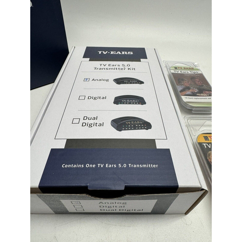 VINTAGE SEALED NEW Tv Ears 5.0 Transmitter Kit Analog & 2 Packs of Ear Tips