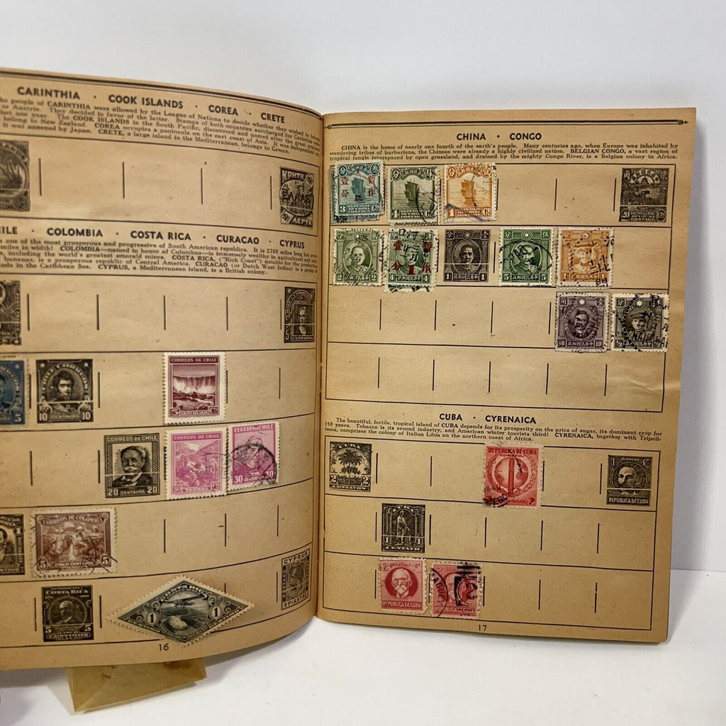 RARE VINTAGE PLANTERS PEANUTS MR. PEANUT POSTAGE STAMPS OF THE WORLD BOOK 1940S