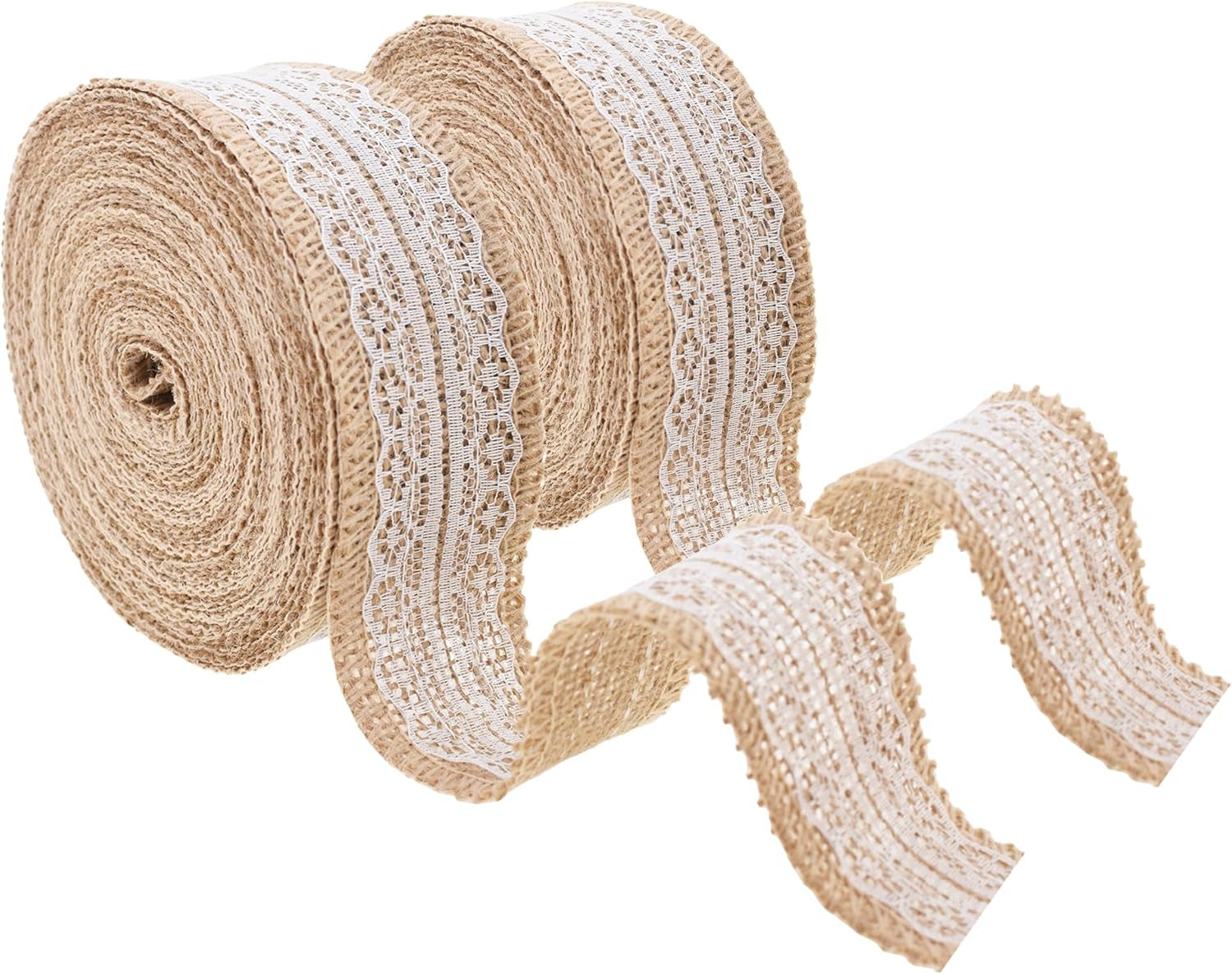 Burlap and Lace Ribbon 1 Inch Wide Jute Ribbons for Crafts - 20 Yds Roll Rustic Burlap Wrap Trim Ribbons for Wreaths Bows Wedding Party