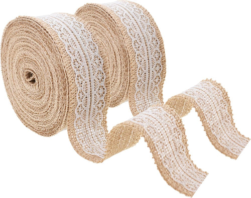 Burlap and Lace Ribbon 1 Inch Wide Jute Ribbons for Crafts - 20 Yds Roll Rustic Burlap Wrap Trim Ribbons for Wreaths Bows Wedding Party
