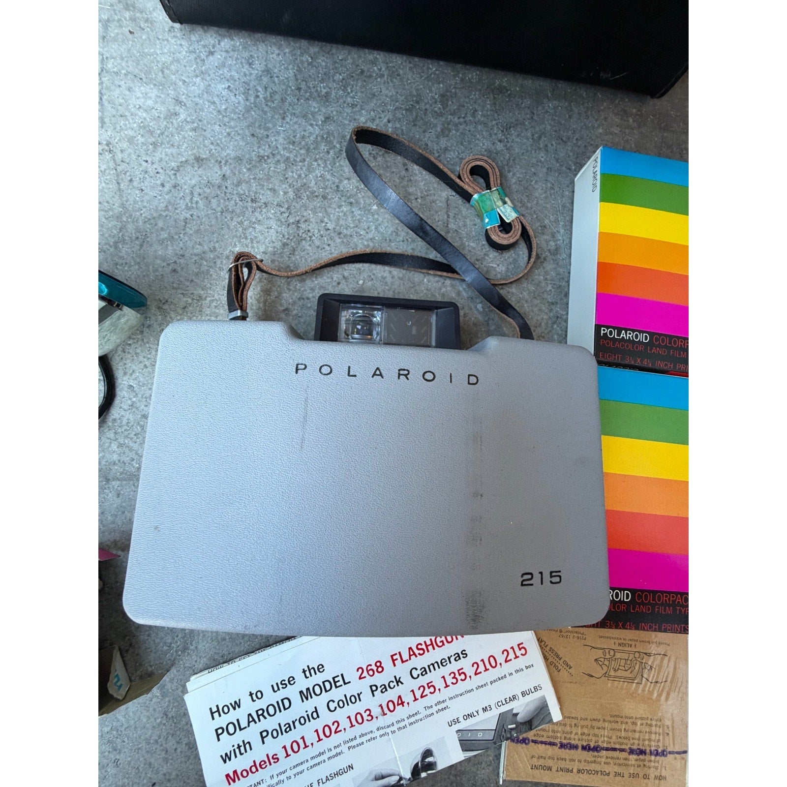 VINTAGE Polaroid Land Camera MODEL 215 W/ Case, Manual & Accessories