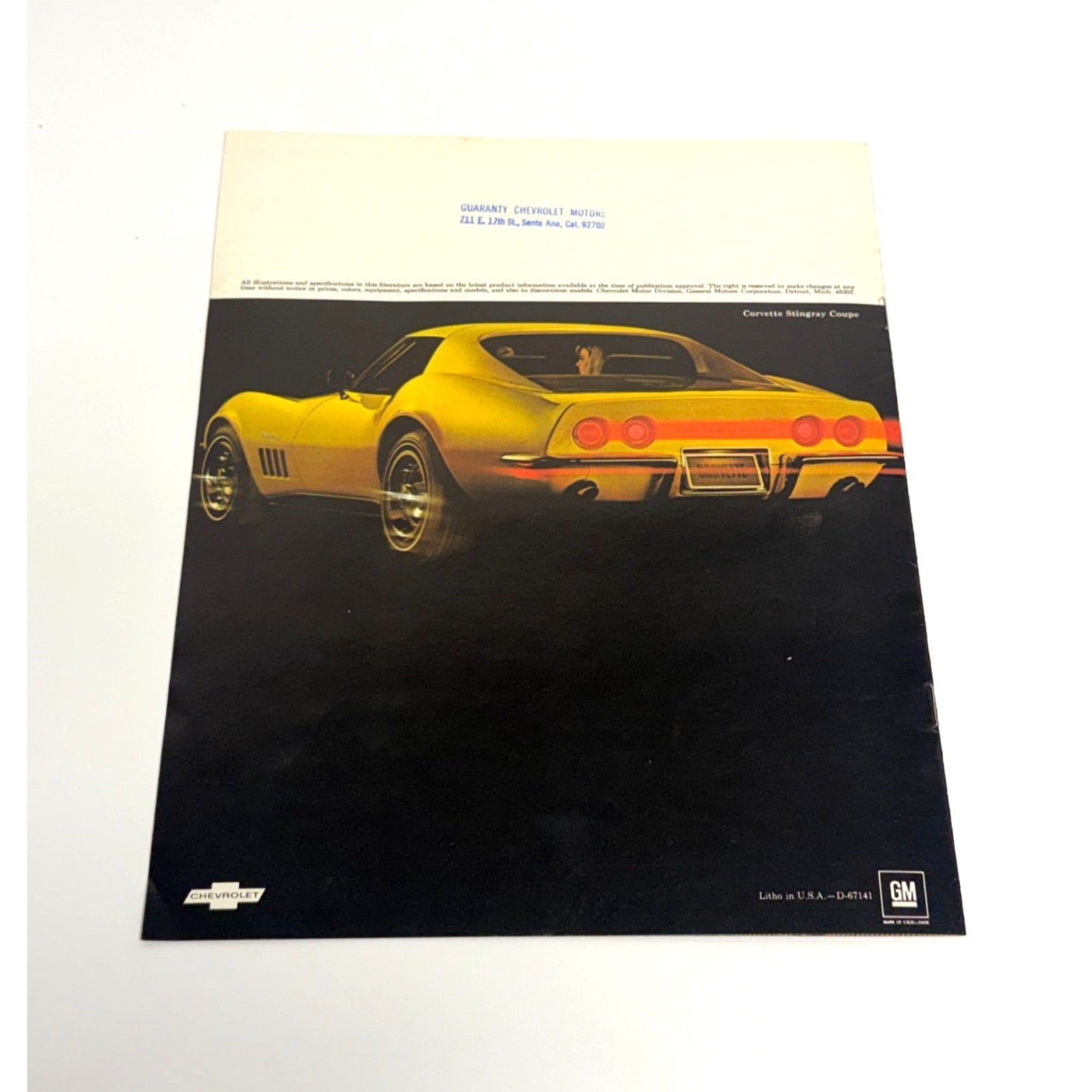 Vtg 1969 Chevrolet Corvette Prestige Dealer Sales Brochure Stingray Hardtop