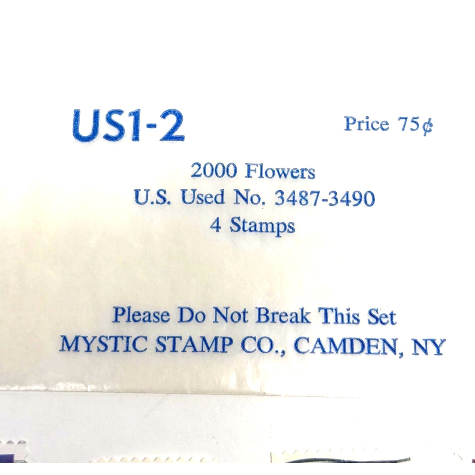 Vtg Mystic Stamp Co. US1-2: 2000 Flowers Stamp Set (Used) - Scott #3487-3490