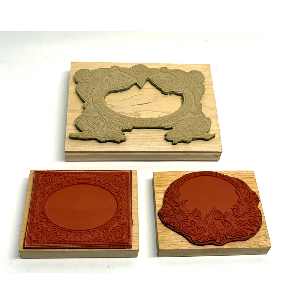 VINTAGE NEW Lot of 3 Wood Rubber Stamp Lot PSX K-413 K-484 Wreath Frames