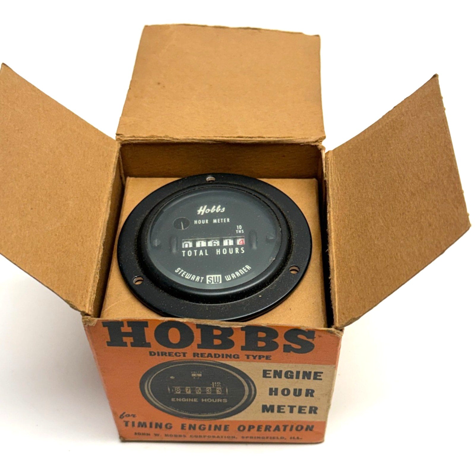 Vintage John W Hobbs Stewart Warner Engine Hour Meter MI-962-1 Volts 24