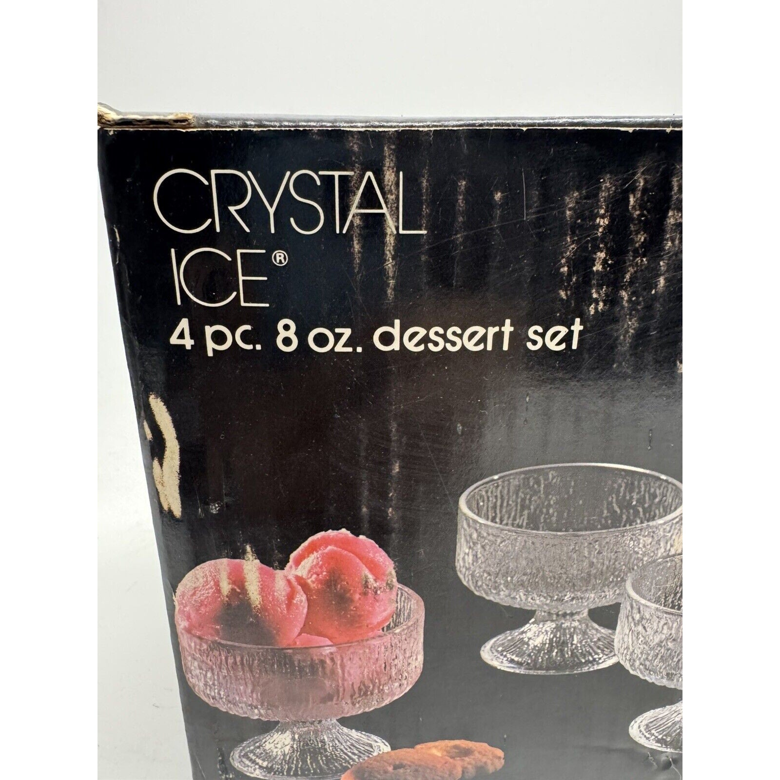 VINTAGE NOS 4 Indiana Glass Crystal Ice 8oz Textured Tree Dessert Bowls 3607